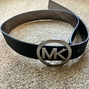 Michael Kors Black Monogram Belt Silver Logo Buckle Size Medium NWT
